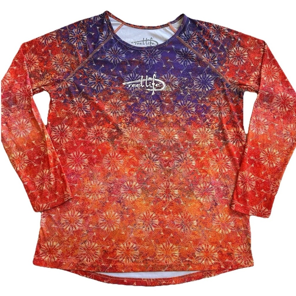 Reel Life Sun Ray Defender Shirt-XL-Purple/Orange Long Sleeve UV Beach Lake Life